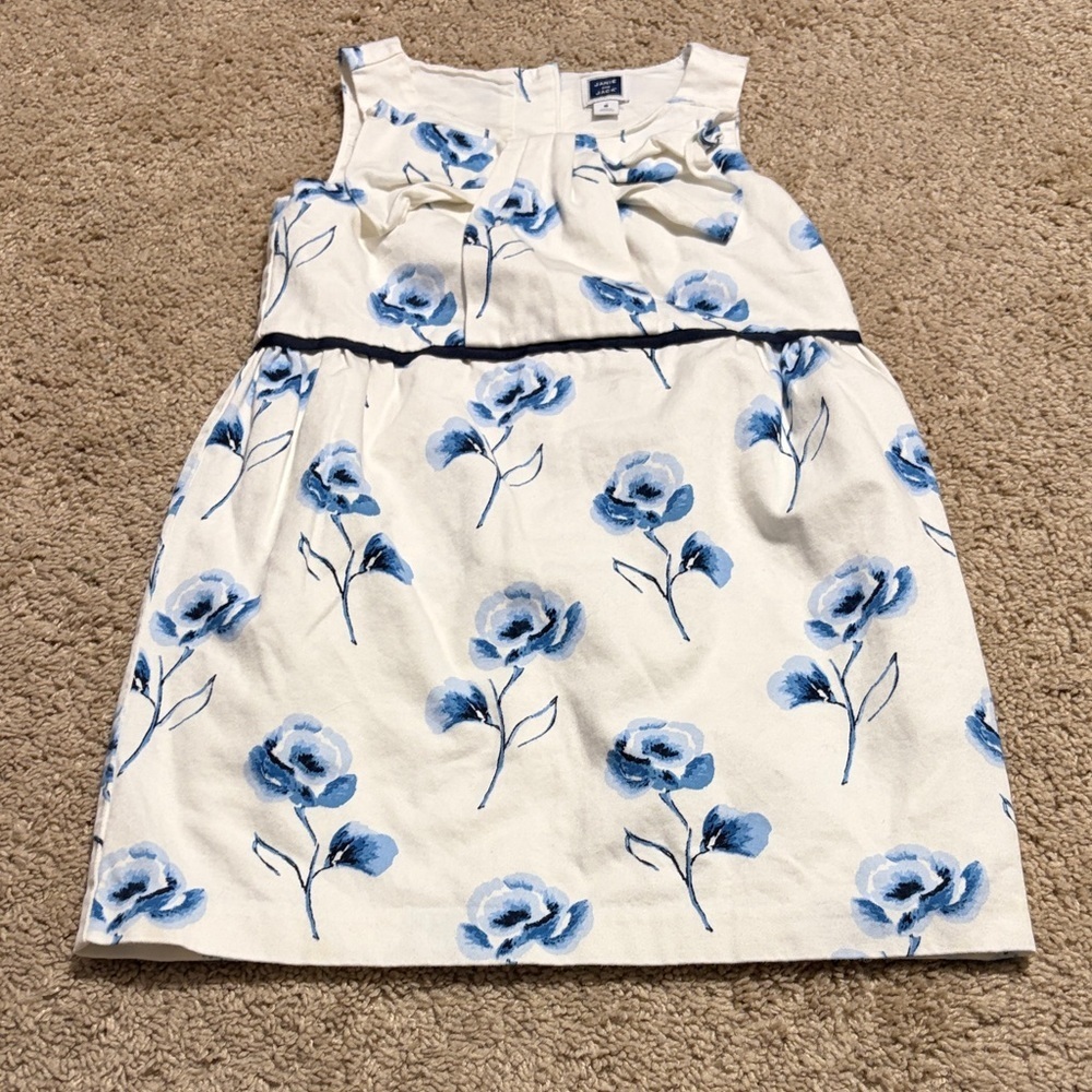 Janie and Jack White Blue Flowers Sleeveless Dress Girls Size 5